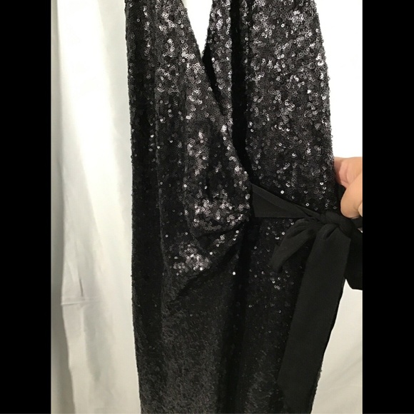 NWT $308 Dress the Population Giselle Sequin Wrap Gown Black [SZ‎ Medium ] - Picture 4 of 8
